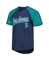 Men's Seattle Mariners Stitches Navy Button-Down Raglan Replica Jersey