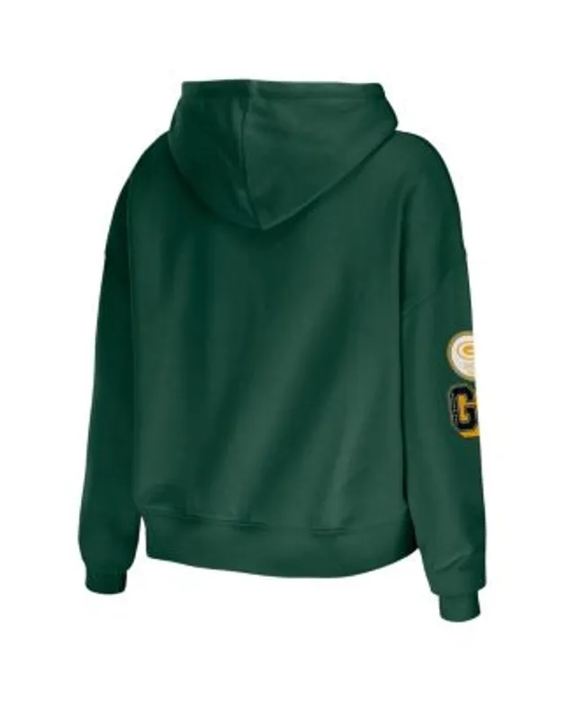 Green Bay Packers Cuce Women's Crystal Logo Cropped Pullover Hoodie - Green