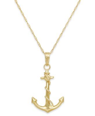 Men's Anchor Pendant Necklace in 10k Gold