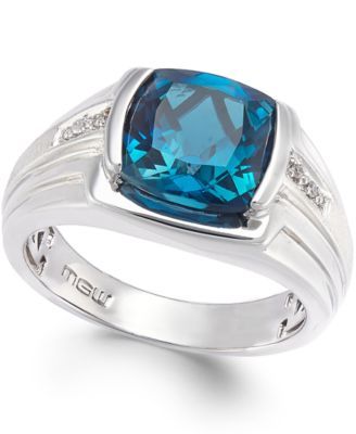 Men's Blue Topaz (5 ct. t.w.) and Diamond Accent Ring in Sterling Silver