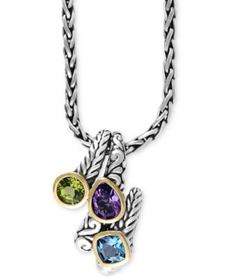 Balissima by EFFY® Multi-Gemstone Pendant Necklace (3-1/3 ct. t.w.) in Sterling Silver and 18k Gold
