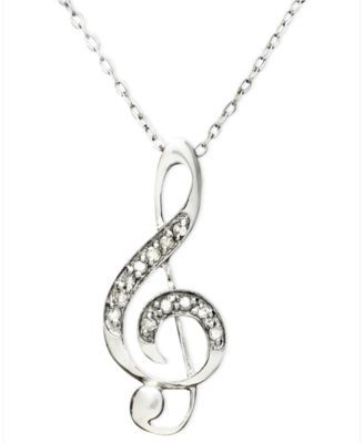 Diamond Pendant Necklace, Sterling Silver Diamond Music Note (1/10 ct. t.w.)