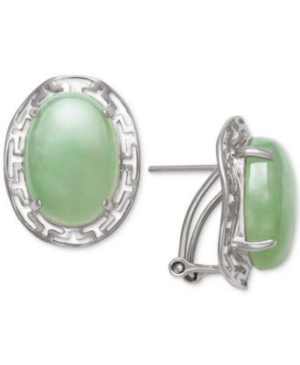 Dyed Jade  (10 x 14mm) Greek Key Oval Drop Earrings in Sterling Silver
