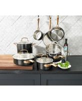 Onyx Black & Rose Gold 12-Pc Stainless Steel Cookware Set, Created for Macy's