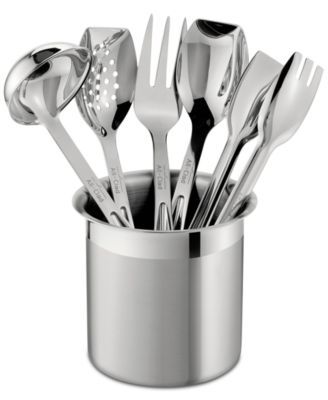 Stainless Steel 6 Piece Cook and Serve Kitchen Utensil Crock Set
