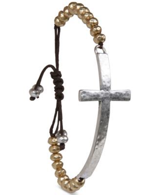 Two-Tone Cross Pendant Beaded Bracelet