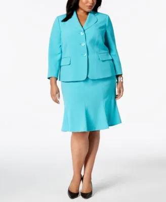 Plus Three-Button Flared Skirt Suit