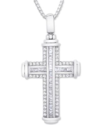 Men's Diamond Cross 22" Pendant Necklace (1 ct. t.w.) in Sterling Silver