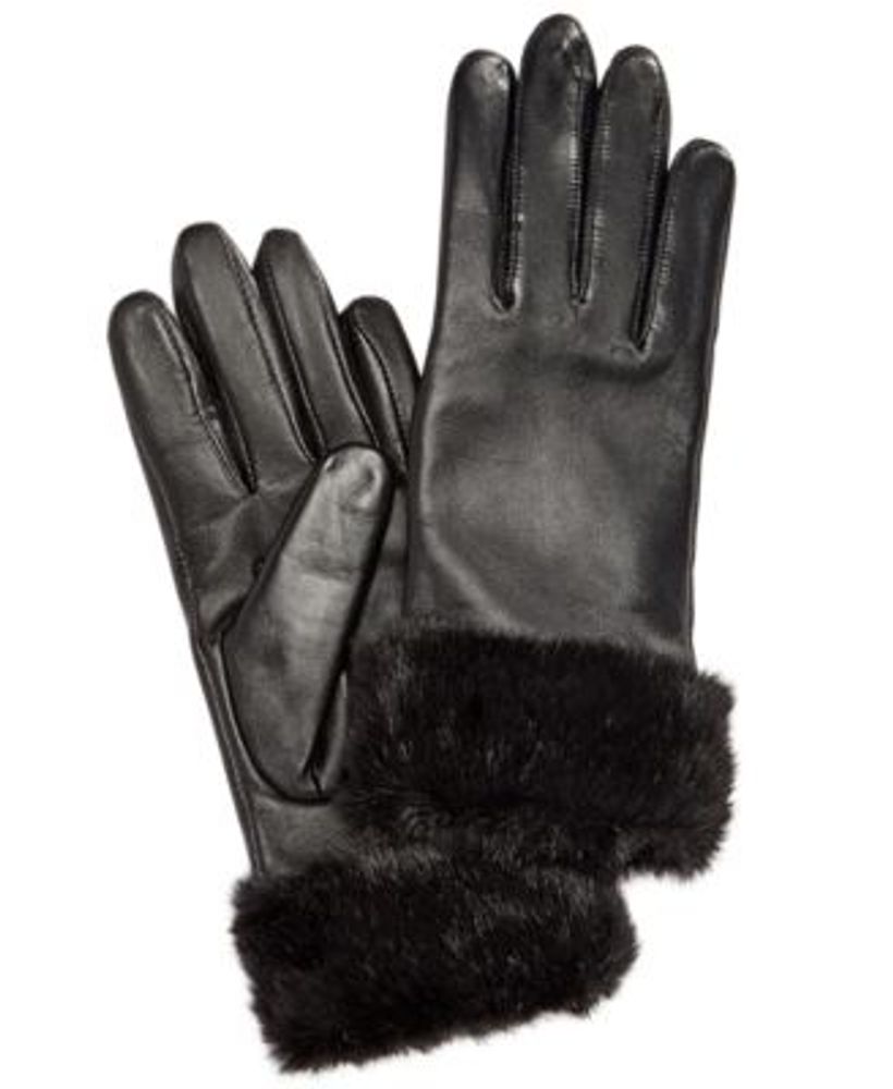 Faux Fur-Cuff Leather Tech Gloves, Created for Macy's