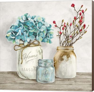 Floral Composition With Mason Jars I By Jenny Thomlinson Canvas Art