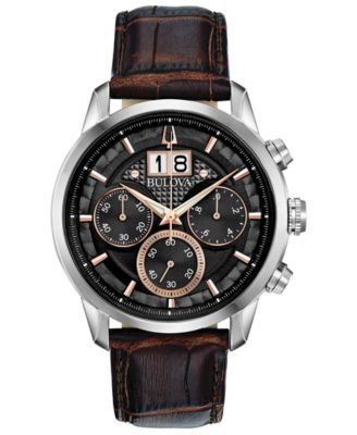 Men's Chronograph Sutton Brown Leather Strap Watch 44mm