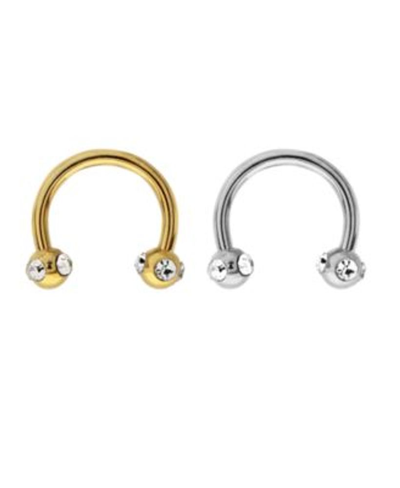 Bodifine Stainless Steel Crystal Eyebrow Hoops Set of 2