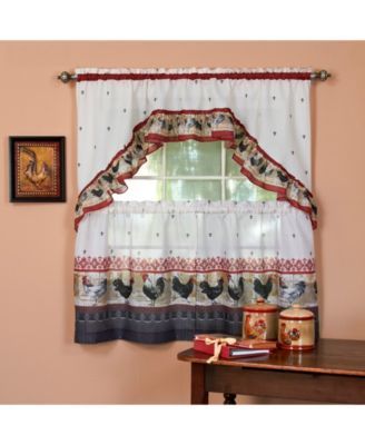 Rooster Printed Tier and Swag Window Curtain Set, 57x36