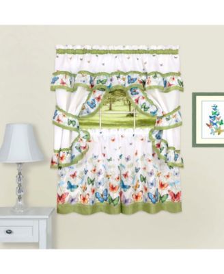 Butterflies Printed Cottage Window Curtain Set, 57x24