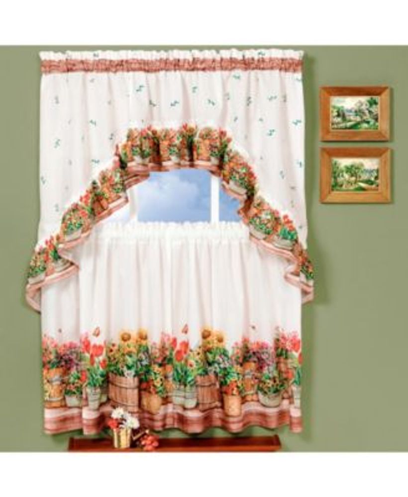 Country Garden Printed Tier and Swag Window Curtain Set, 57x24