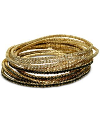 Gold-Tone 10-Pc. Set Crystal & Black Stretch Bracelets