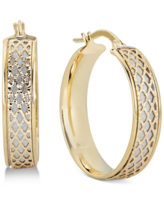 Lattice-Design Hoop Earrings in 14k White Gold and 14k Gold
