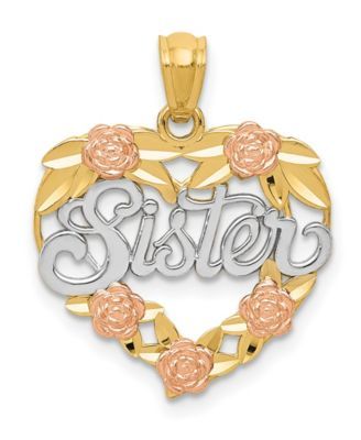 Sister Heart Charm in 14k Yellow Rose Gold and Rhodium 