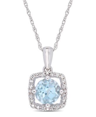 Blue Topaz (1 ct. t.w.) and Diamond (1/10 ct. t.w.) Square Halo 17" Necklace in 10k White Gold
