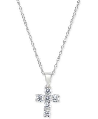 Diamond Baby Cross 18" Pendant Necklace (1/5 ct. t.w.) 14k White, Yellow or Rose Gold