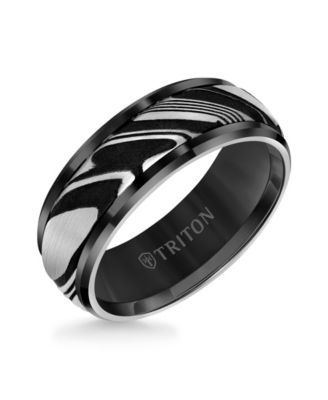 8MM Black Tungsten Carbide Ring with Damascus Steel
