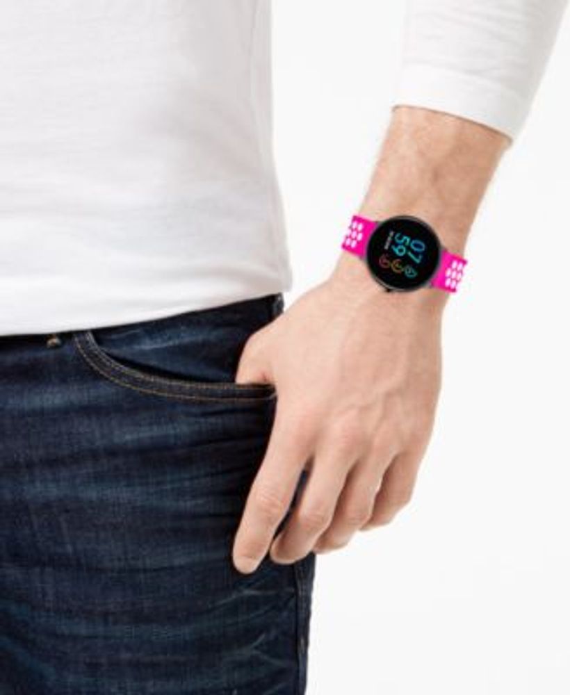 Women's Fuchsia & White Silicone Strap Touchscreen Sport Smart Watch 43.2mm