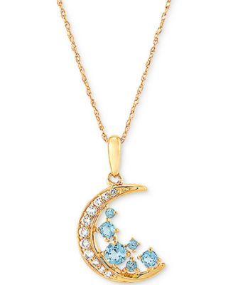 Swiss Blue Topaz (3/8 ct. t.w.) & White Topaz (1/6 ct. t.w.) Scatter Crescent Moon 18" Pendant Necklace in 14k Gold
