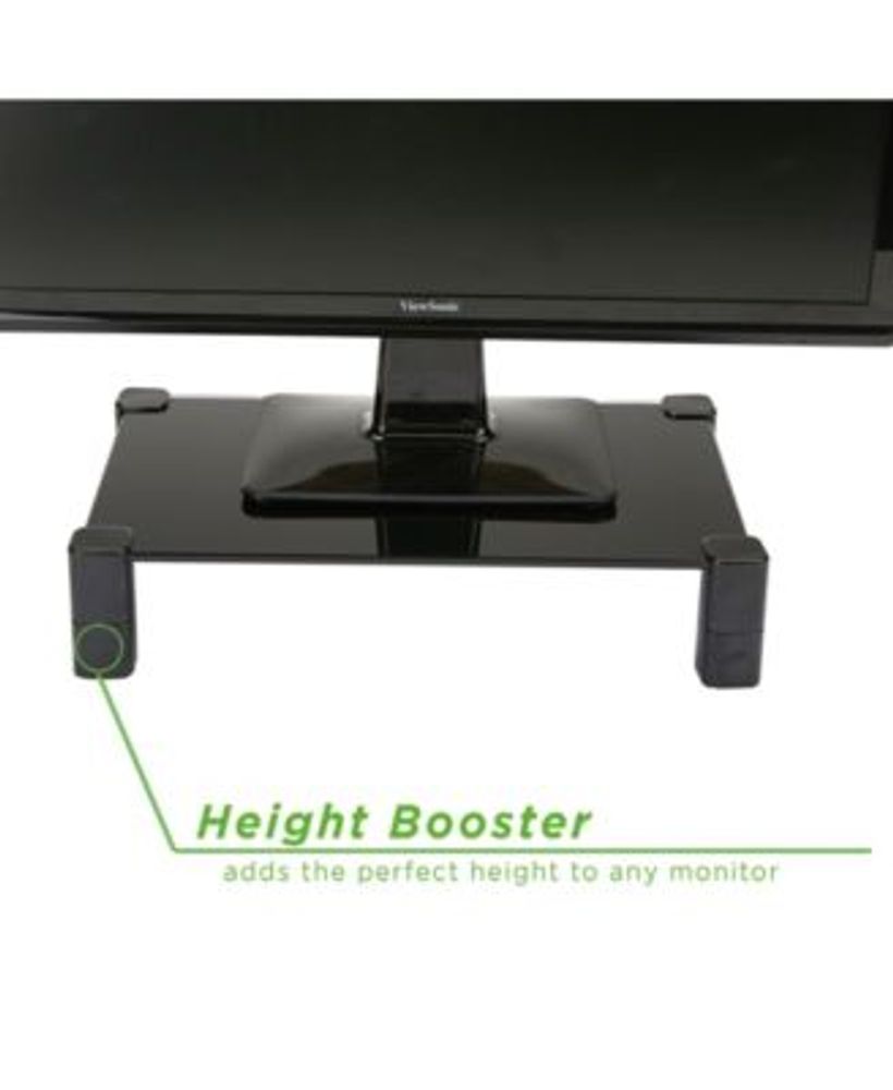 4 Leg Black Glass Monitor Stand Riser for Computer, Laptop, Desk