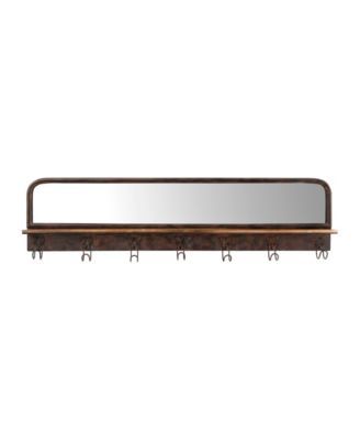 39.5" Metal Wall Mirror with Wood Shelf 7 Hooks