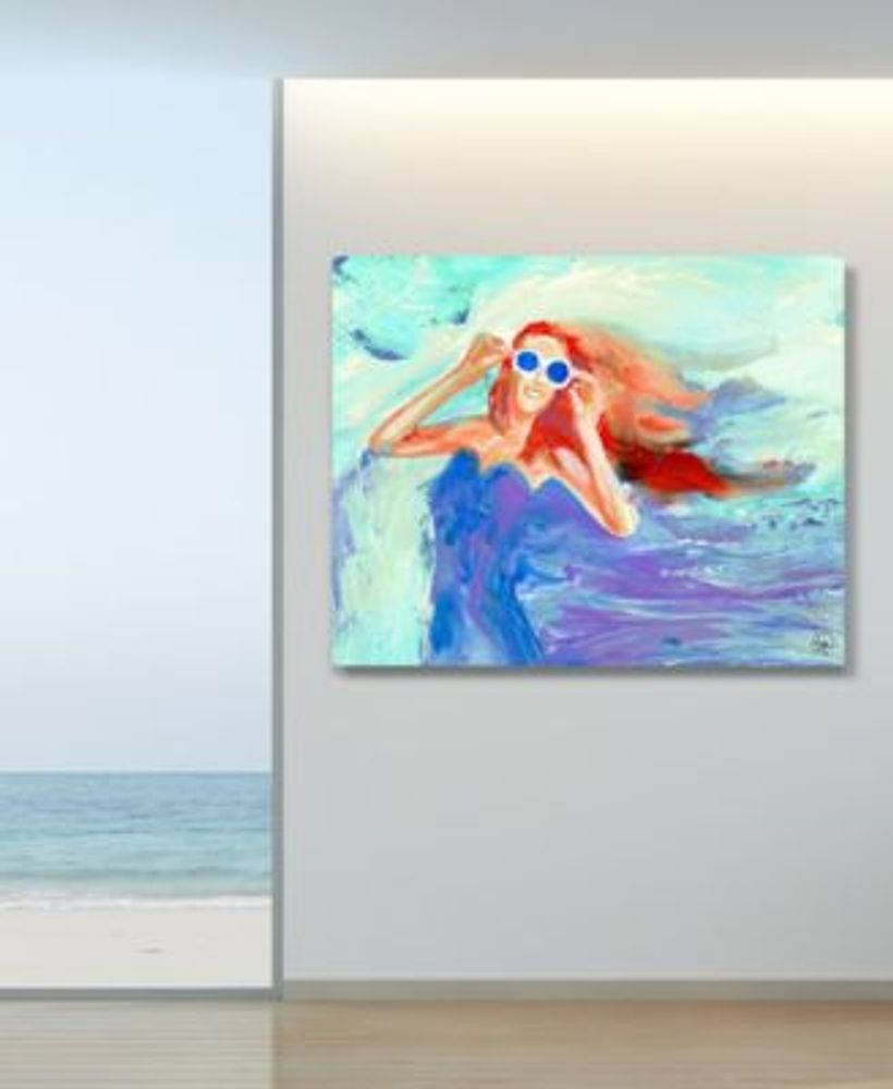 Girl In The Wind in Blue Abstract 24" x 20" Canvas Wall Art Print