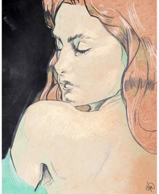 Woman's Shoulder Glance Colorized Drawing 36" x 24" Canvas Wall Art Print
