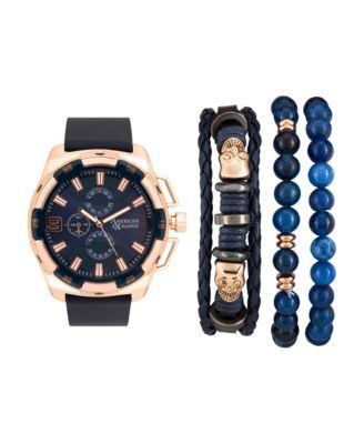 Men's Rose Gold/Navy Analog Quartz Watch And Holiday Stackable Gift Set