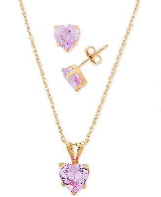 2-Pc. Set Lab-Created Pink Sapphire Heart Pendant Necklace & Matching Stud Earrings (3-1/6 ct. t.w.) in 10k Gold
