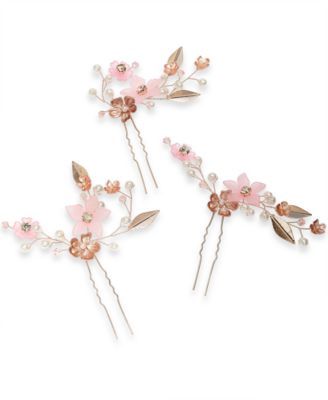3-Pc. Gold-Tone Crystal & Imitation Pearl Flower Sprig Bobby Pin Set, Created for Macy's