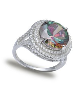 Multi Colored Cubic Zirconia Double Pave Row Ring (7-1/2 ct. t.w.) Sterling Silver