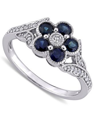 Sapphire (4/5 ct. t.w.) & Diamond (1/6 Flower Ring 10k White Gold