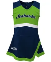 Outerstuff Girls Preschool College Navy/Neon Green Seattle Seahawks Cheer Captain Jumper Dress