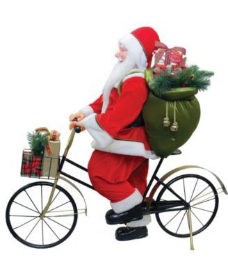 Traditional Santa Claus Riding A Bicycle Commercial Christmas Decoration