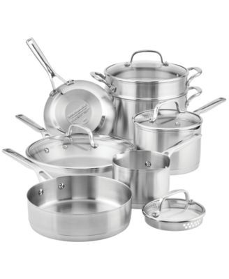 Brushed Stainless Steel 11-Pc. Cookware Set