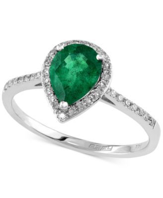 Brasilica by EFFY® Emerald (9/10 ct. t.w.) and Diamond (1/6 Pear-Shaped Ring 14k White Gold, Created for Macy's