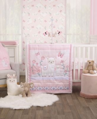 Infant Girl's Sweet Llama and Butterflies Crib Bedding Set, 3 Piece