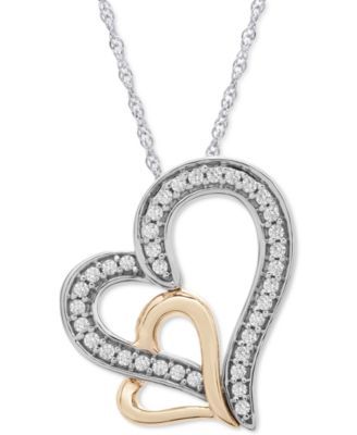 Diamond Double Heart 18" Pendant Necklace (1/4 ct. t.w.) in 10k Gold & White Gold