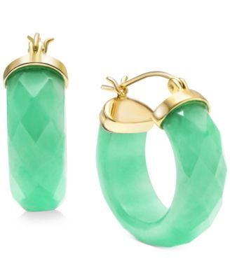 Dyed Green Jade Small Hoop Earrings in 14k Gold-Plated Sterling Silver, 1"
