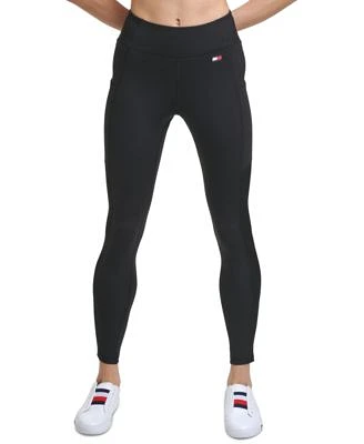 High-Rise Side Pocket Ribbed-Inset Full Length Leggings