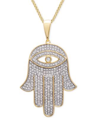 Men's Diamond Hamsa Hand 22" Pendant Necklace (1/4 ct. t.w.) 14k Gold-Plated Sterling Silver or