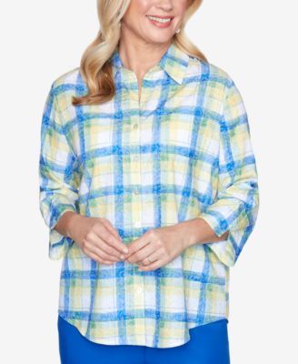 Women's Missy Look On The Brightside Etched Plaid Shirt