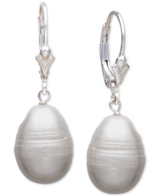 Cultured Freshwater Baroque Pearl (11 x 15mm) Leverback Drop Earrings Sterling Silver (Also available White, Pink & Gray Pearls)
