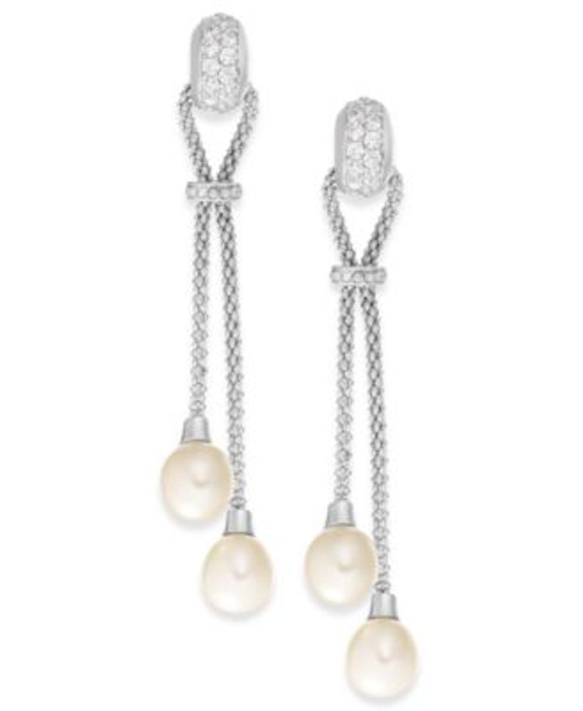 Macy's Cultured Freshwater Pearl (7-1/2mm) and Cubic Zirconia Chain Drop  Earrings in Sterling Silver | Mall of America®