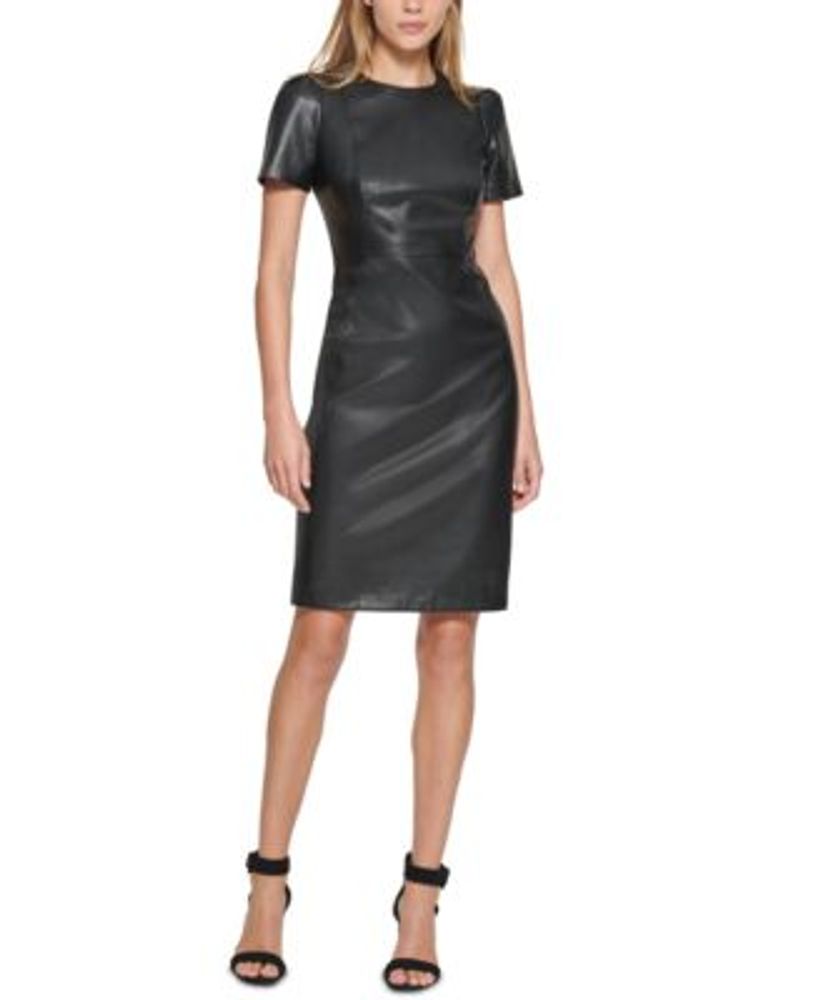 Calvin Klein Faux-Leather Short-Sleeve Sheath Dress | Connecticut Post Mall
