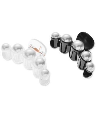 2-Pc. Imitation Pearl Clear & Black Hair Claw Clip Set, Created for Macy's